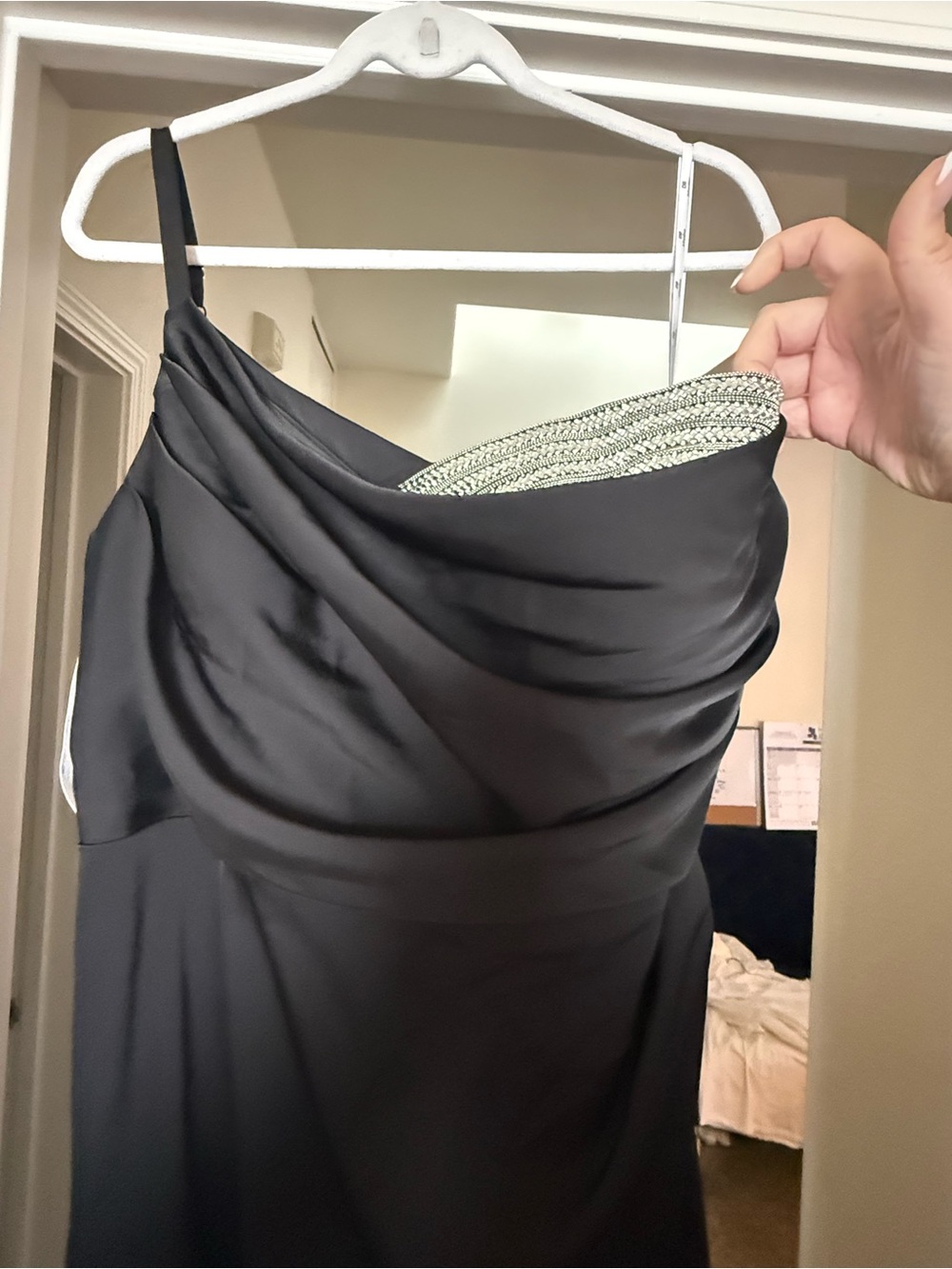 David’s Bridal Black one shoulder formal dress